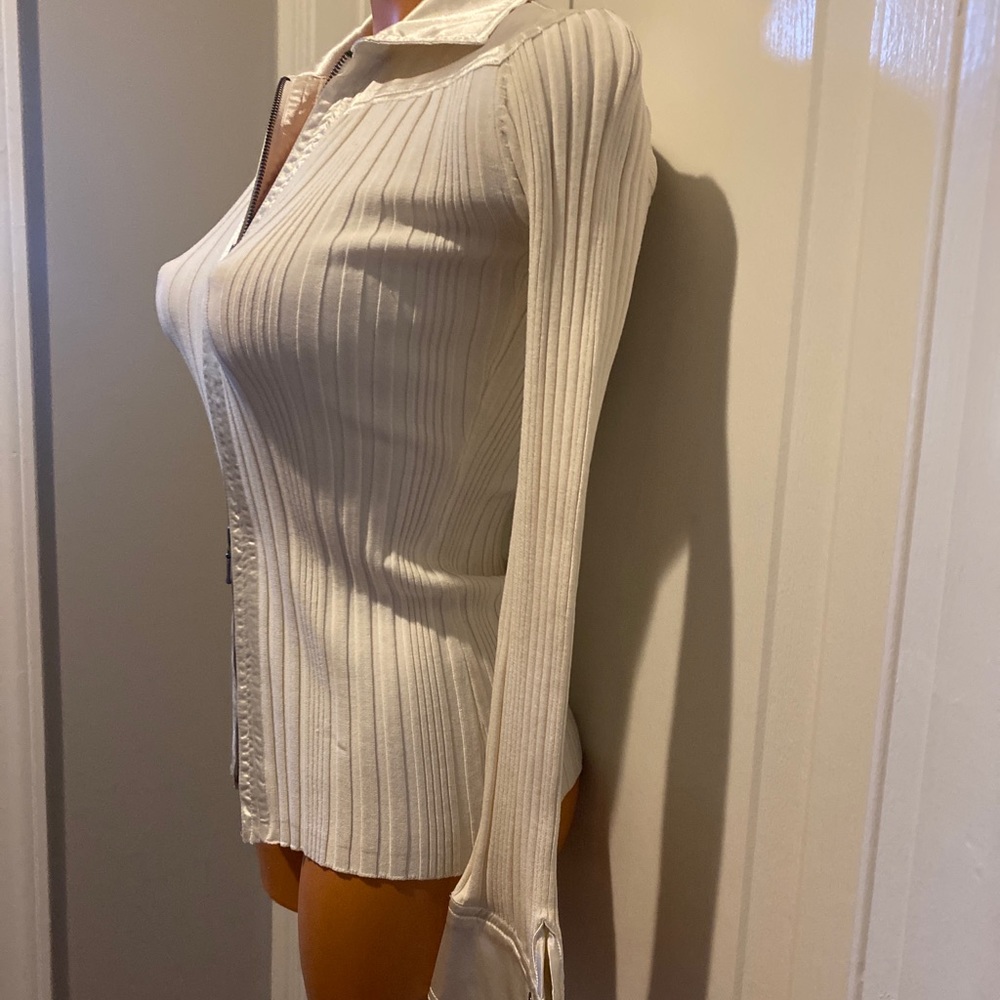 CAbi The Executive Silk Satin Dove Ivory Zip Cardigan Sweater XS Extra Small NWT - Picture 4 of 10